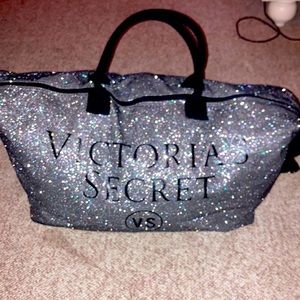 Silver glitter Victoria’s Secret tote bag